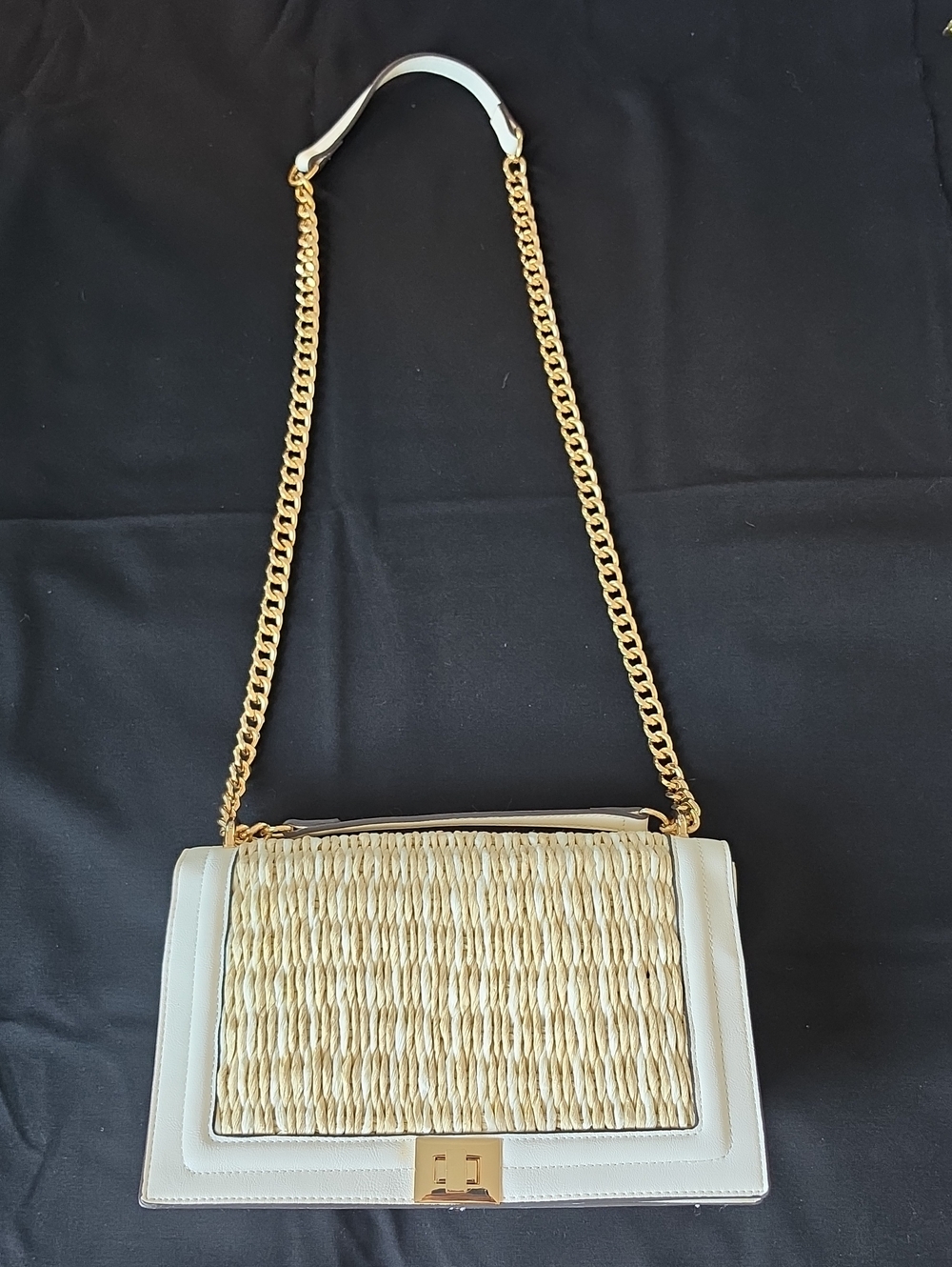 INC International Concepts Cream Shoulder Bag with Gold Chain